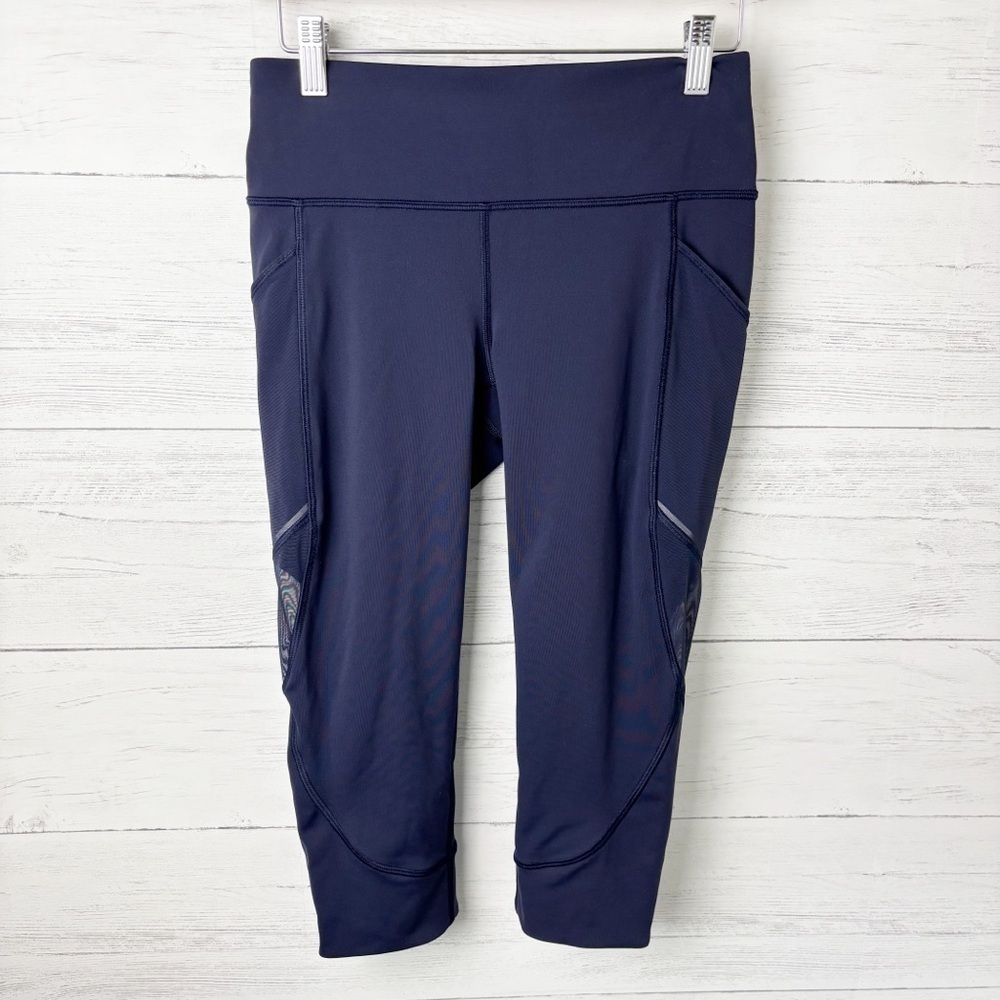 Lululemon Home Stretch Crop (19") Midnight Navy Running Leggings Mesh Pockets 6 - Picture 6 of 14